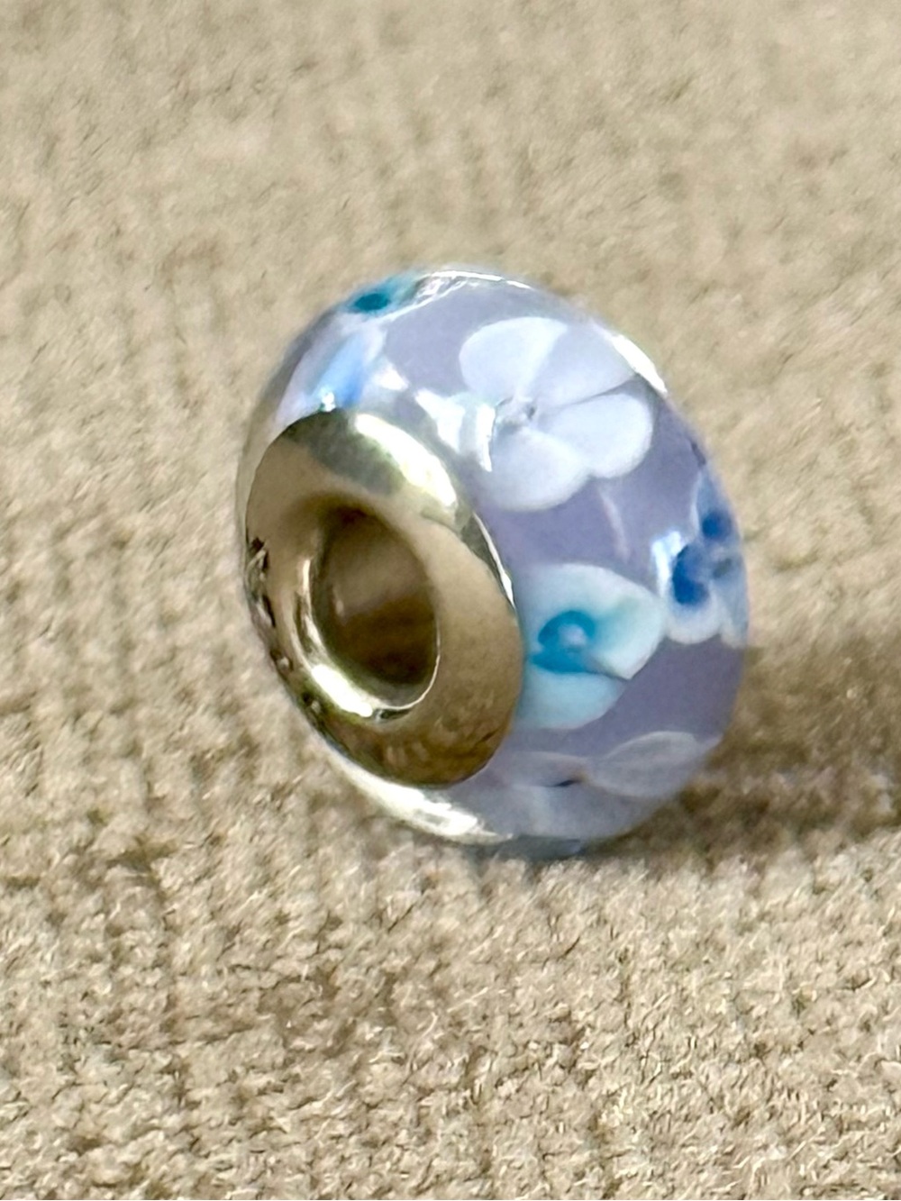 Lavender blue Floral Murano Glass Charm fit Pandora bracelets